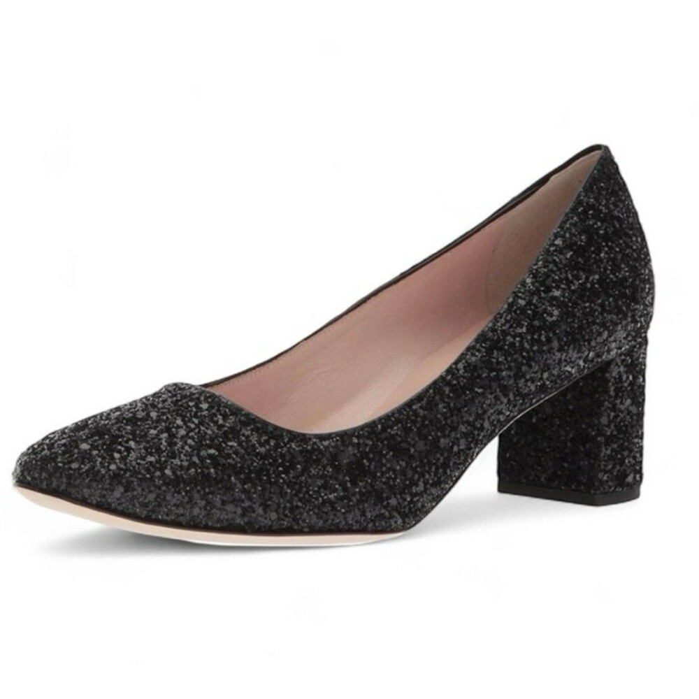 Dolores Black Glitter Block Heel Pump